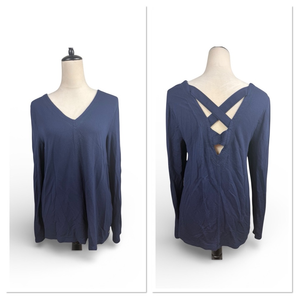 Lilly Pulitzer navy blue V neck cross cross ba k top size medium